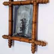 Miroir ancien bambou tourné glace piquée 40x34 cm
