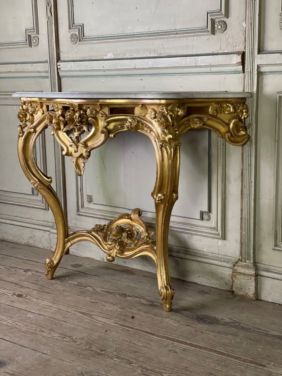 Louis XV style console table in gilded wood, 19th century