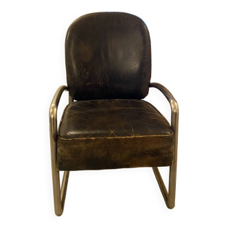 INDUSTRIAL STYLE LEATHER AND STEEL ARMCHAIR