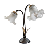 Double lampe col de cygne tulipe pate de verre décor roseaux