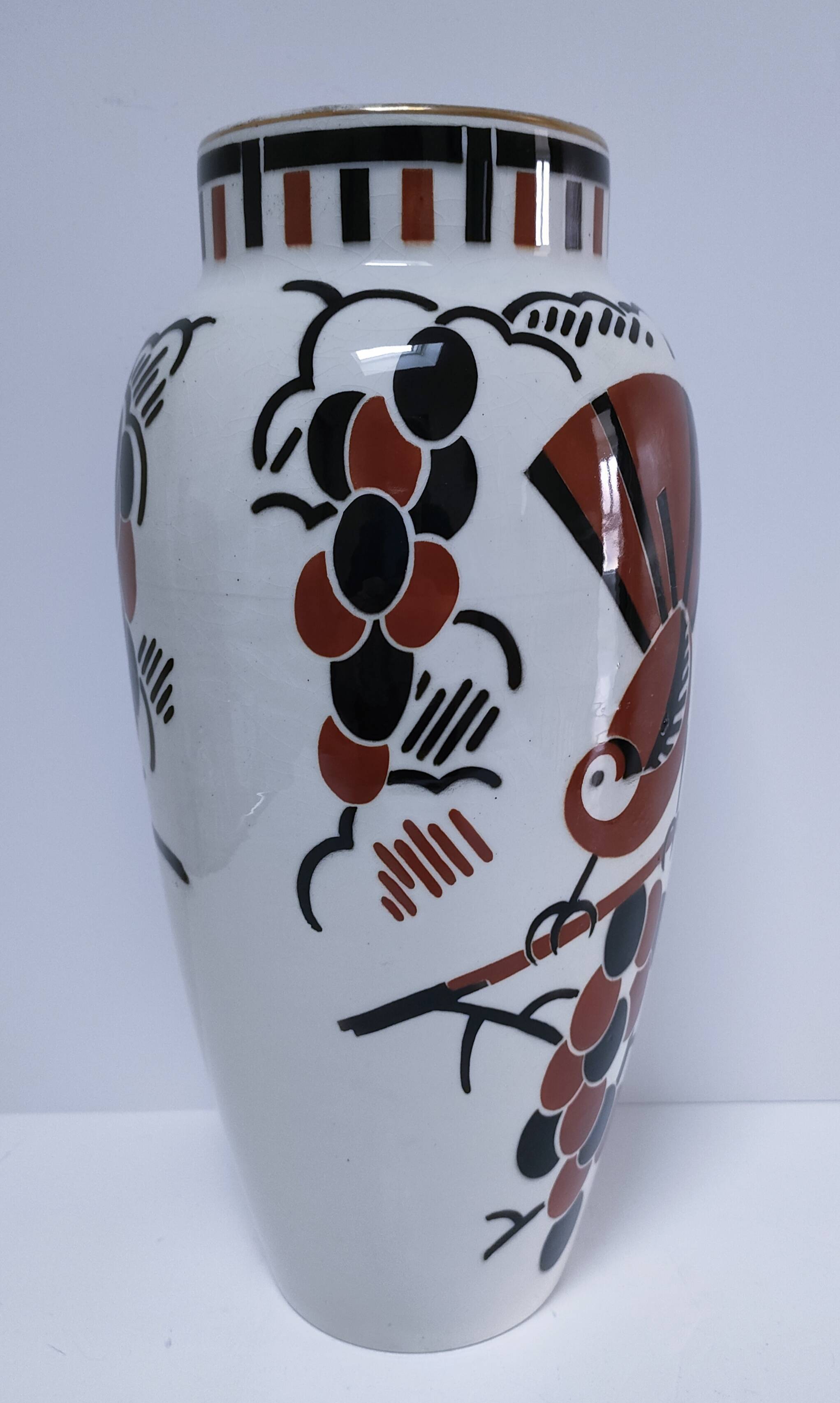 Vase Art déco Keller Guérin "Ceylan" décor oiseaux