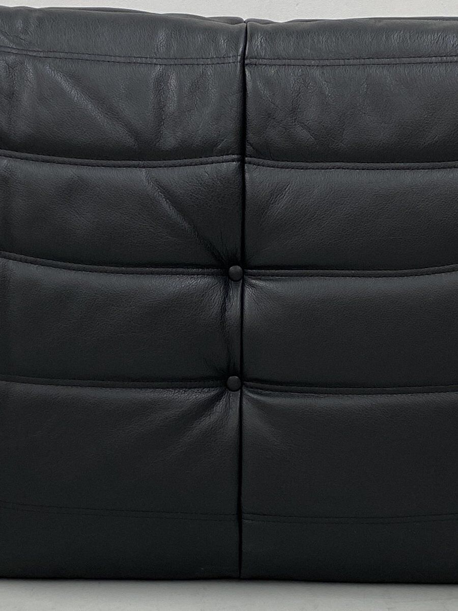French black leather Togo lounge chair by Michel Ducaroy for Ligne Roset, 1970s