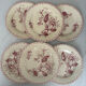 Set of six plates, ironstone, red, Gien, honeysuckle, earthenware.