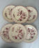 Set of six plates, ironstone, red, Gien, honeysuckle, earthenware.