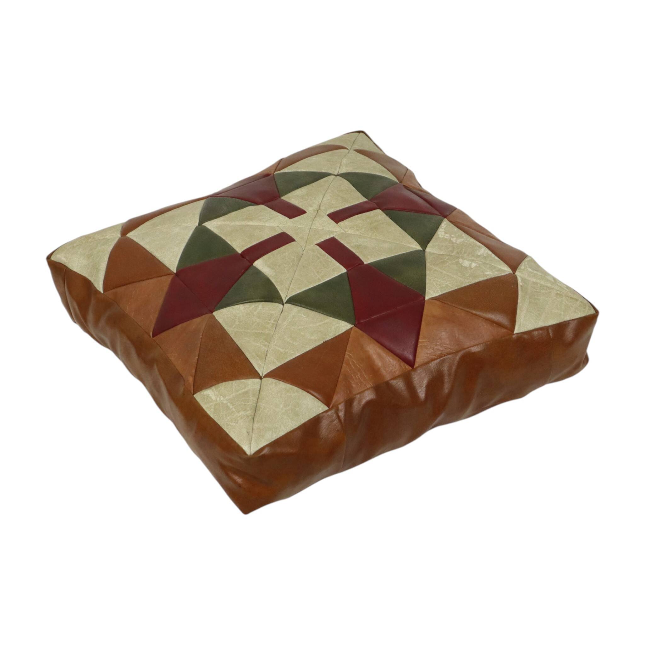 Vintage Patchwork Cushion Diamond Pattern Faux Leather 45cm