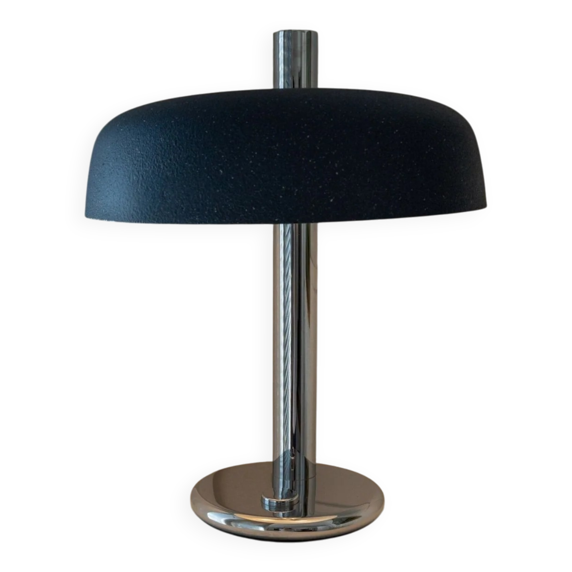 Noir Metal Table Lamp by Heinz Pfaender for Hillebrand - Chrome Base, Textured Shade, 1960s
