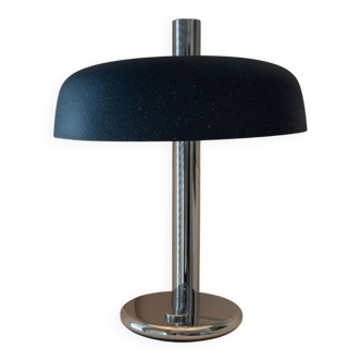 Noir Metal Table Lamp by Heinz Pfaender for Hillebrand - Chrome Base, Textured Shade, 1960s