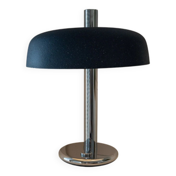 Lampe de table en métal noir par Heinz Pfaender pour Hillebrand - Base en chrome, abat-jour texturé, années 1960.