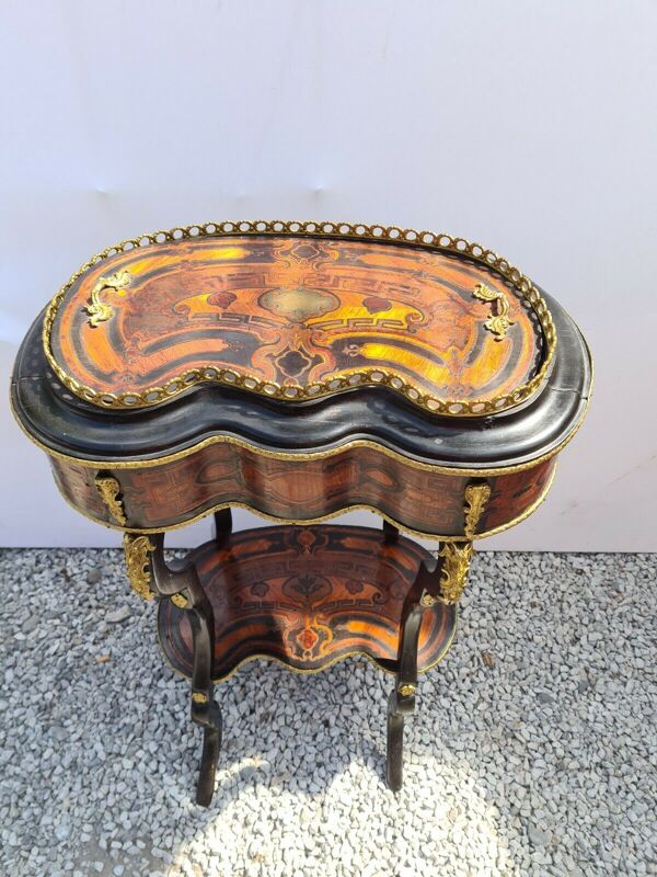 Jardinière petite table d'époque Napoleon III - en marqueterie - 19ème siècle