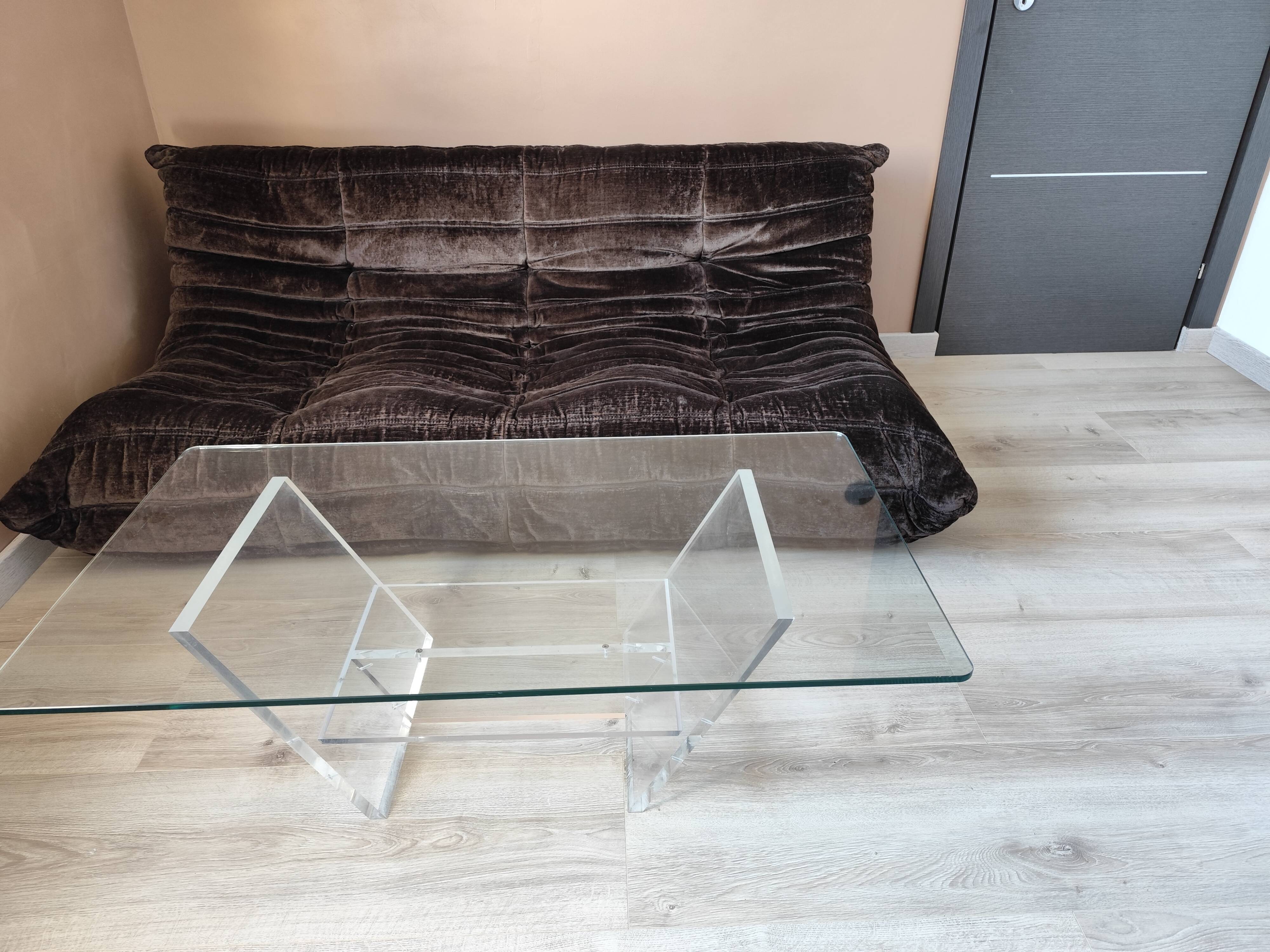 Vintage David LANGE glass & altuglas coffee table circa 1970