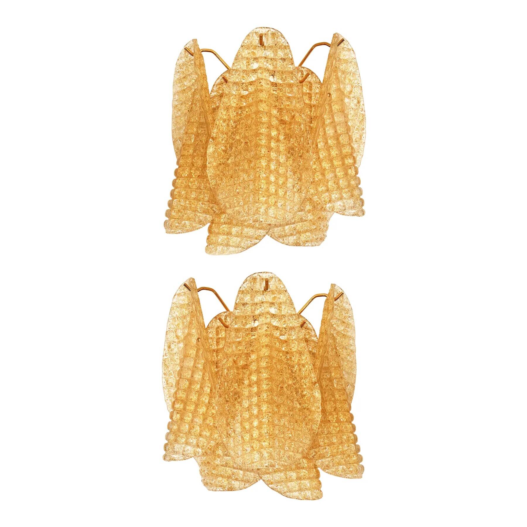 Contemporary Modern Gold "Granigli" "Rondini" Murano Glass Wall Sconces Set.