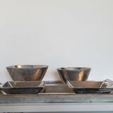 Serving set tray + aperitif cups in raw aluminum
