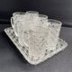 Tray and 6 mugs in blown and molded glass