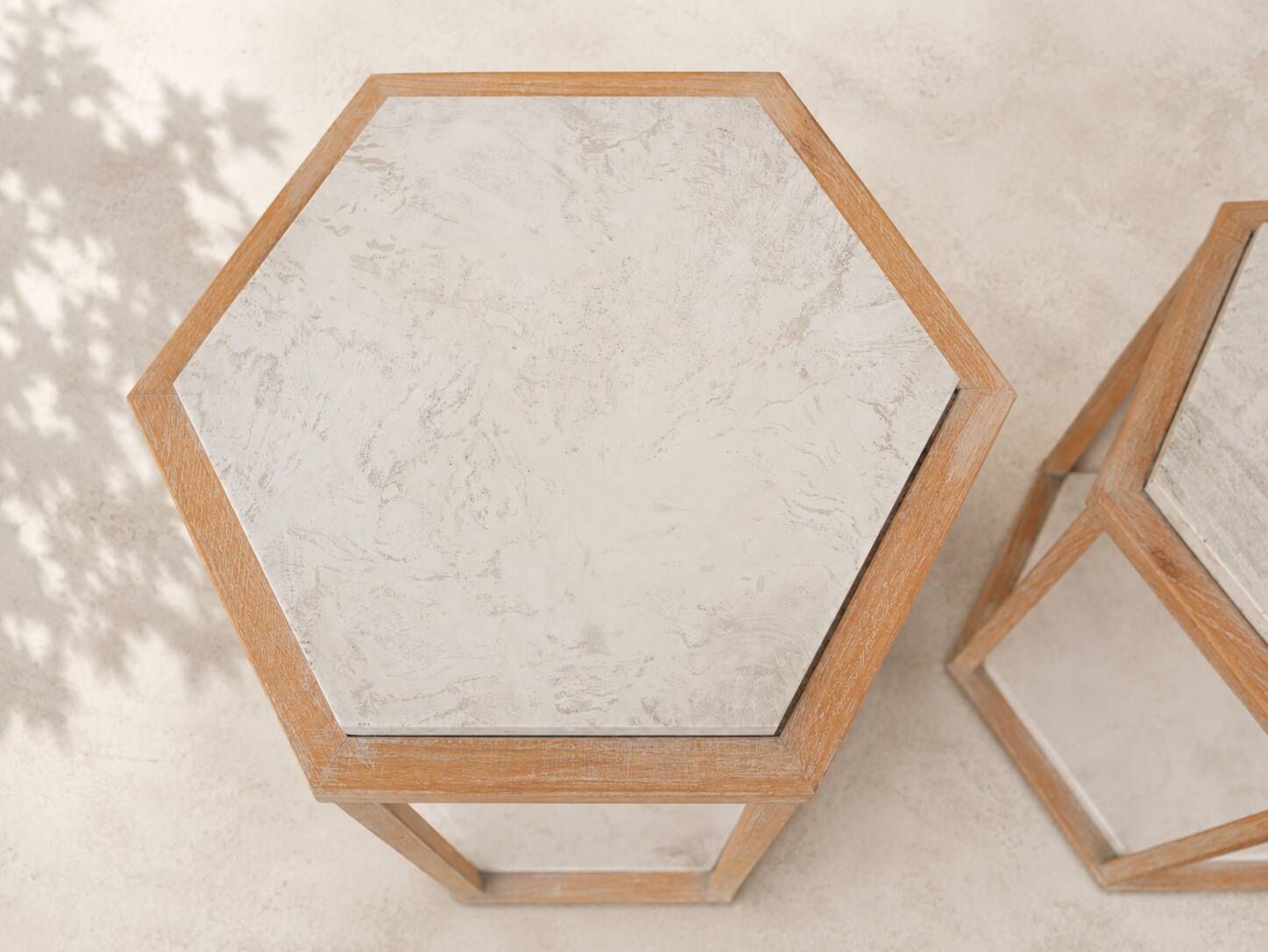 Set of 3 nesting tables in travertine and wood – Roche Bobois, 1970s