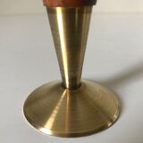 Candlestick Scandinavian brass and teak design 60s