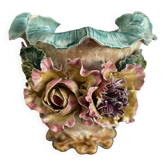 Large antique planter in majolica – relief floral decoration