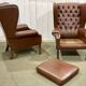 Pair of 1970s Chesterfield wingback chairs in brown leather