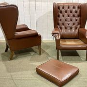 Pair of 1970s Chesterfield wingback chairs in brown leather