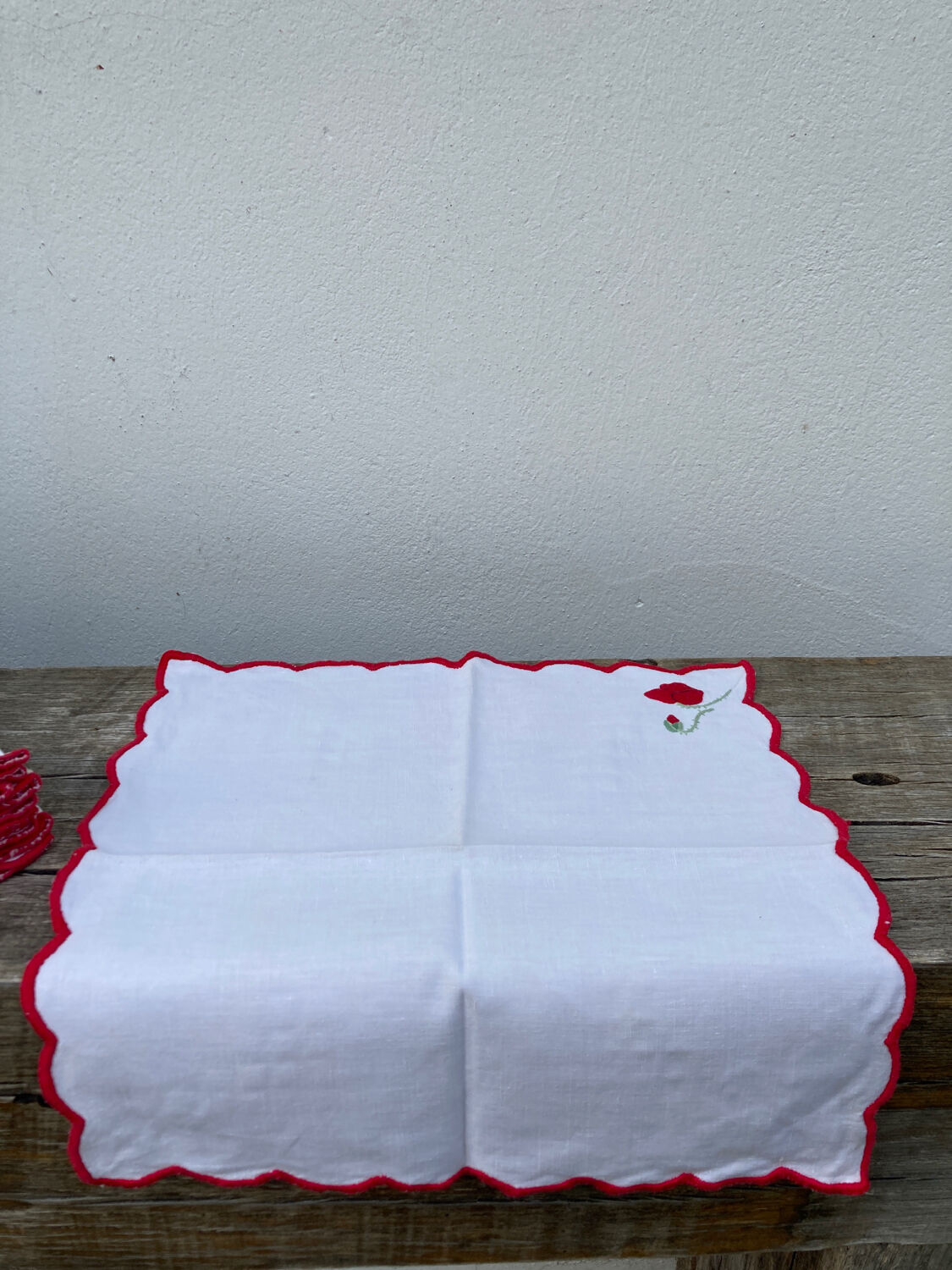12 antique hand-embroidered linen napkins