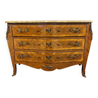 Louis XV commode with marble and wood, 3 drawers.