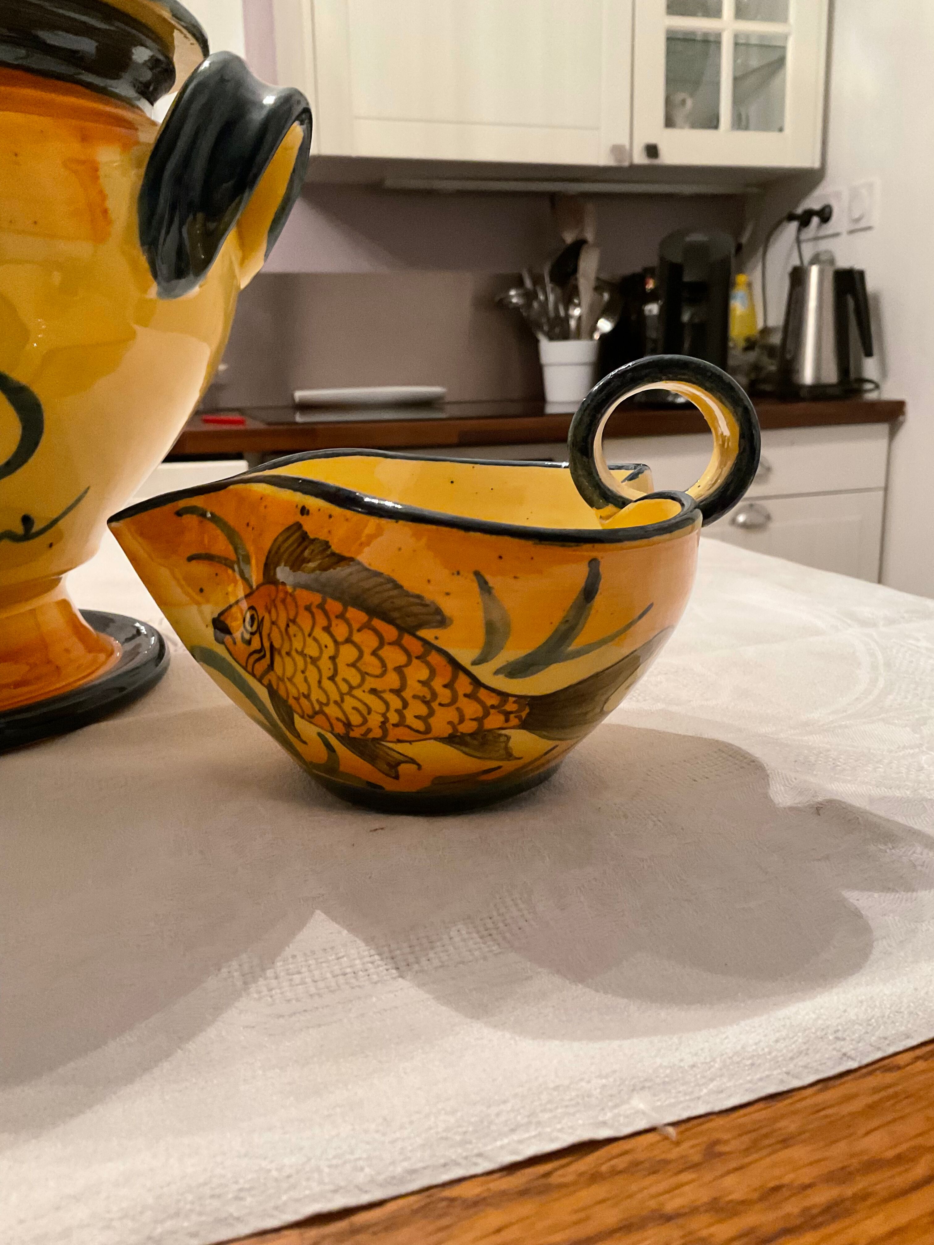 Souptureen and saucière, glazed terracotta, France, Provence