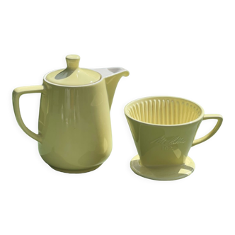 Yellow ceramic Melitta coffee maker and filter holder
