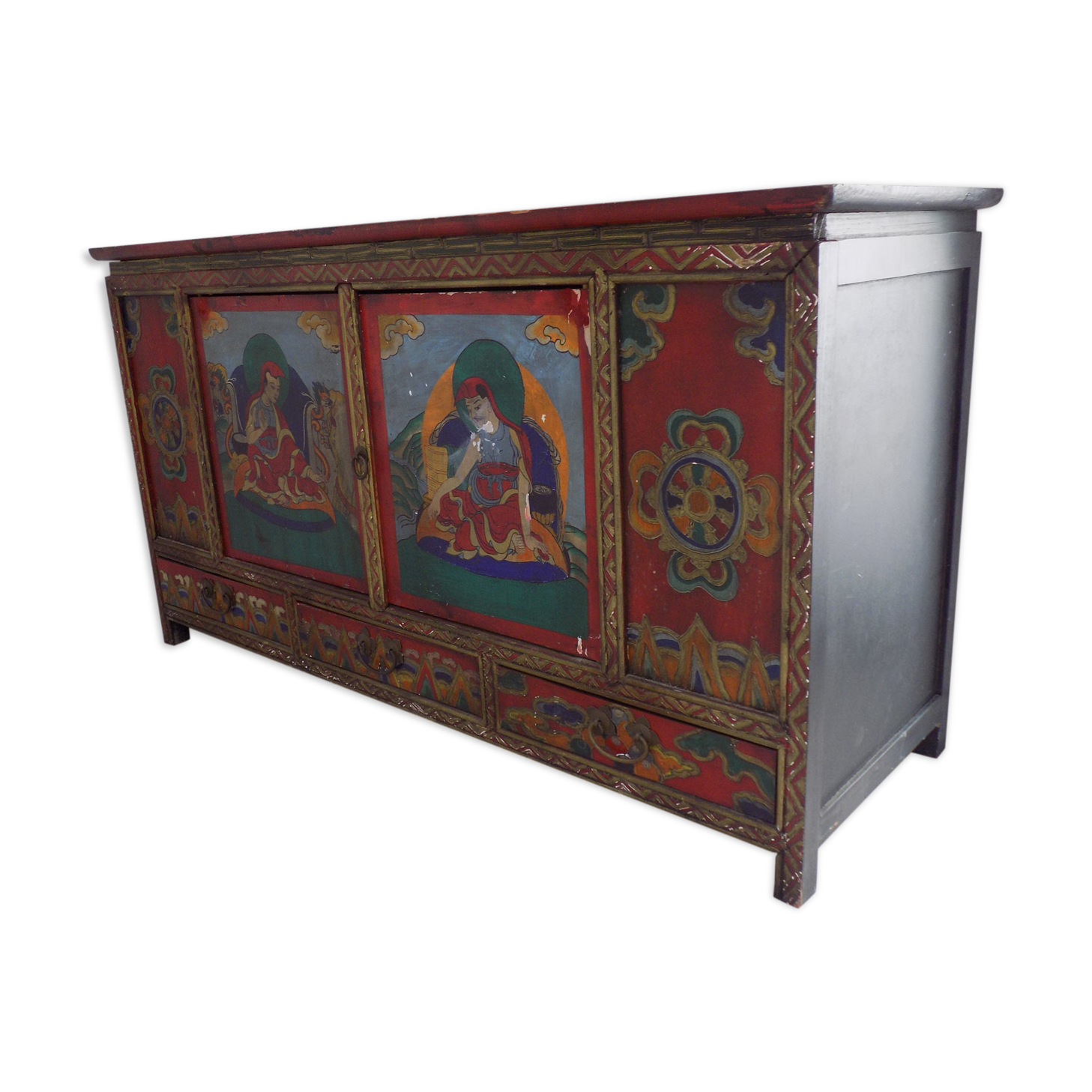 Hand-painted Nepalese Buddha sideboard with storage in the 70s