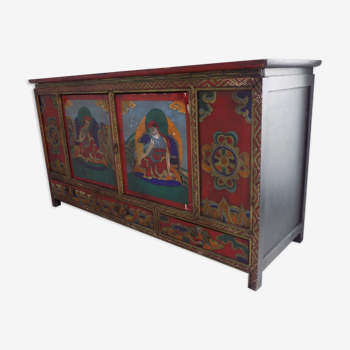 Hand-painted Nepalese Buddha sideboard with storage in the 70s