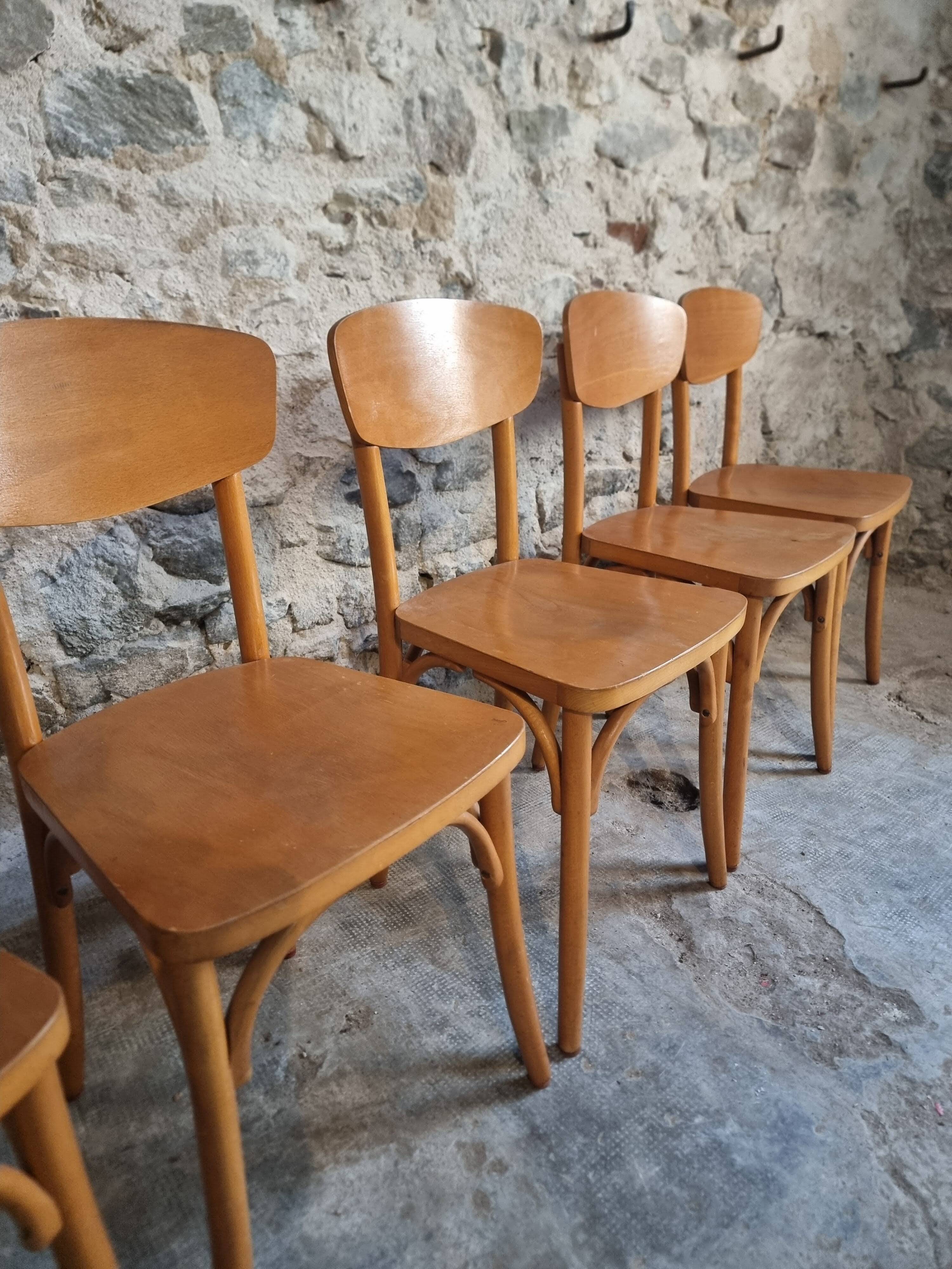 Ensemble de 6 chaises bistrot françaises vintage en bois courbé par Luterma, vers 1950–1970