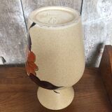 Old etruscan beige ceramic vase decorated with enameled flowers