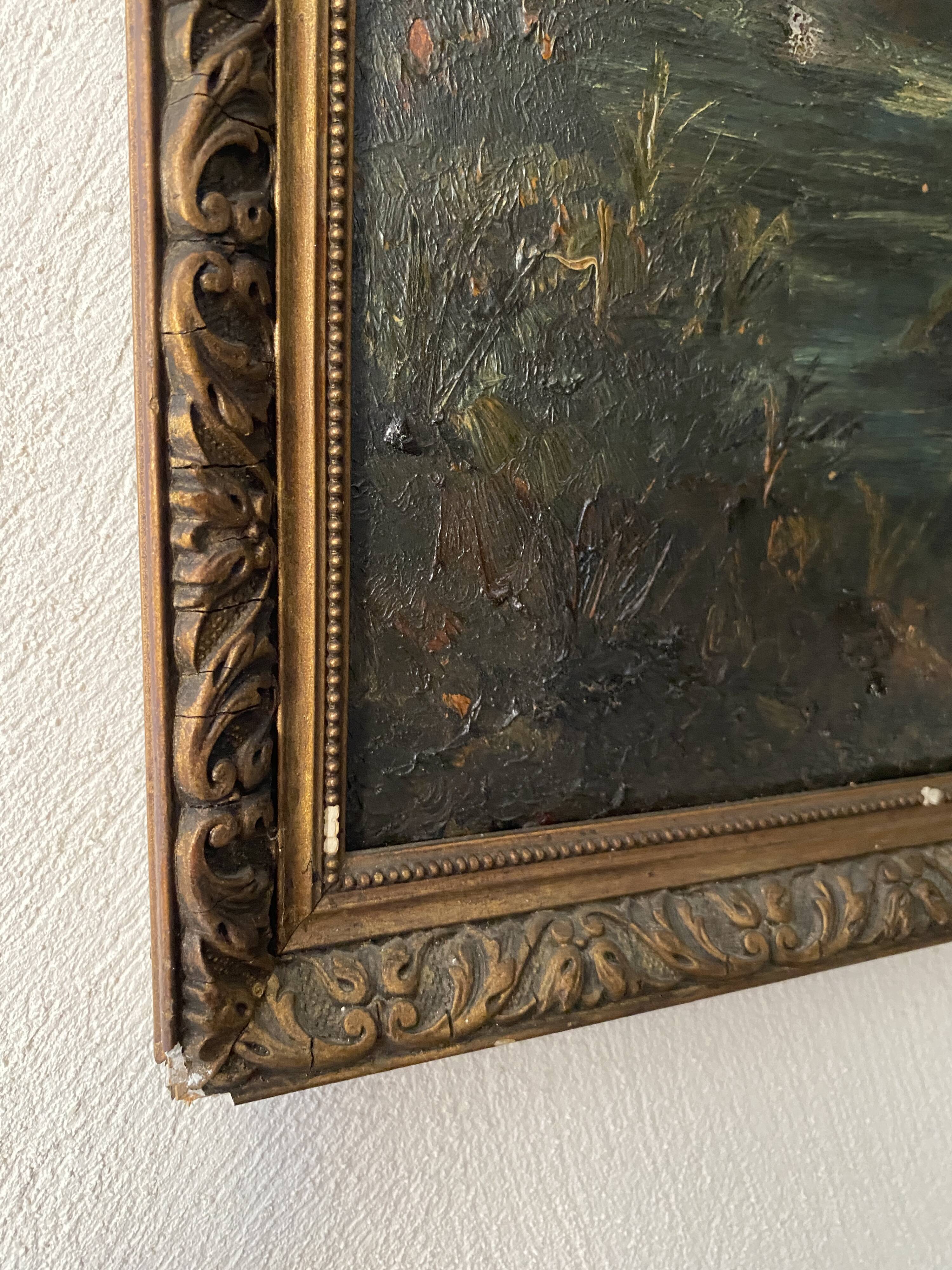 Oil and wood frame, ca 1900