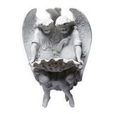 Porcelain biscuit holy water font with 2 angels, antique 1900-1930, Germany.