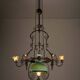 Antique adjustable height chandelier with original glasswork and brass detailing