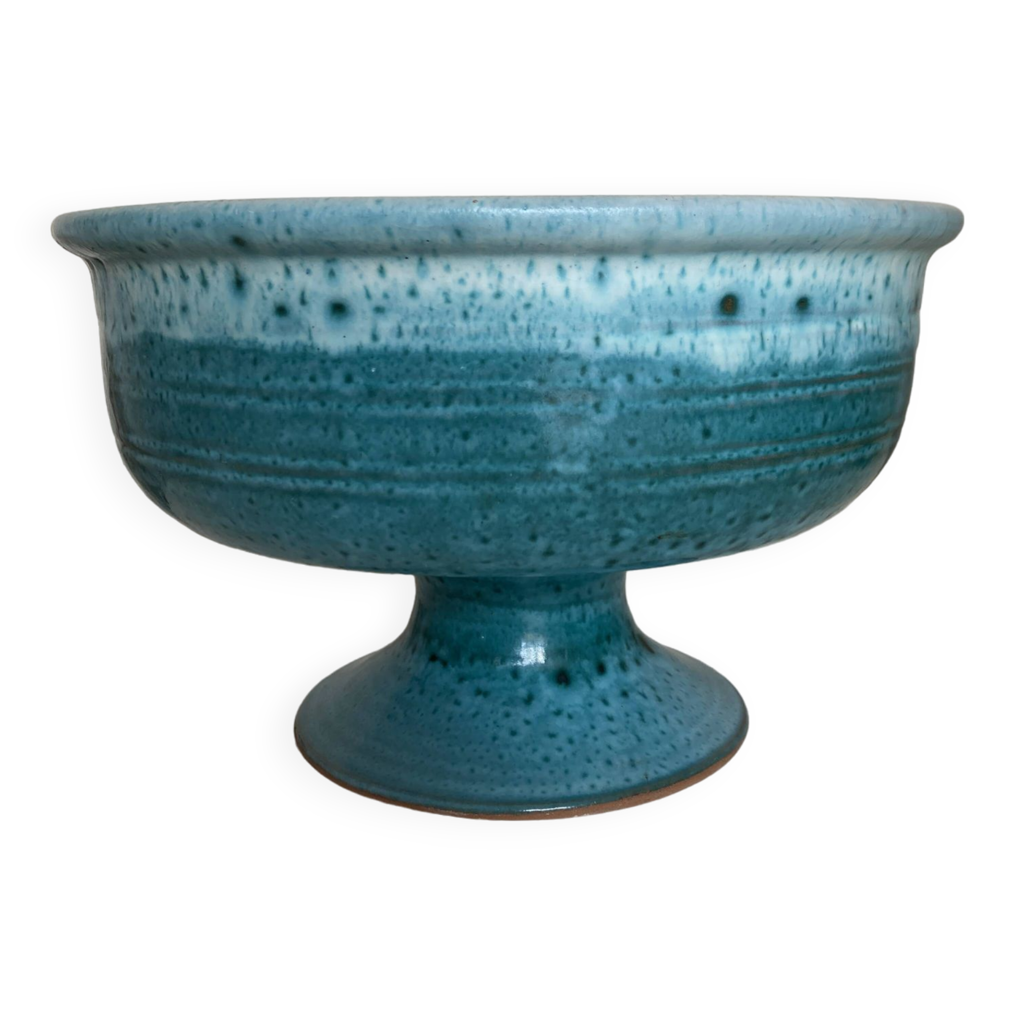 Ceramic turquoise centerpiece on foot Vallauris terracotta mid century