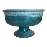 Ceramic turquoise centerpiece on foot Vallauris terracotta mid century