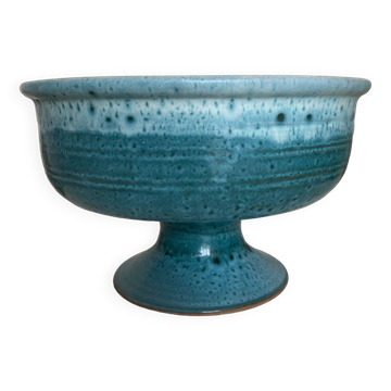 Céramique centre de table turquoise sur pied Vallauris terre cuite mid century