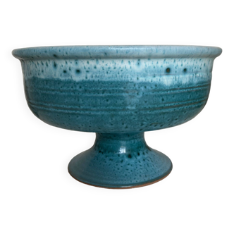 Céramique centre de table turquoise sur pied Vallauris terre cuite mid century