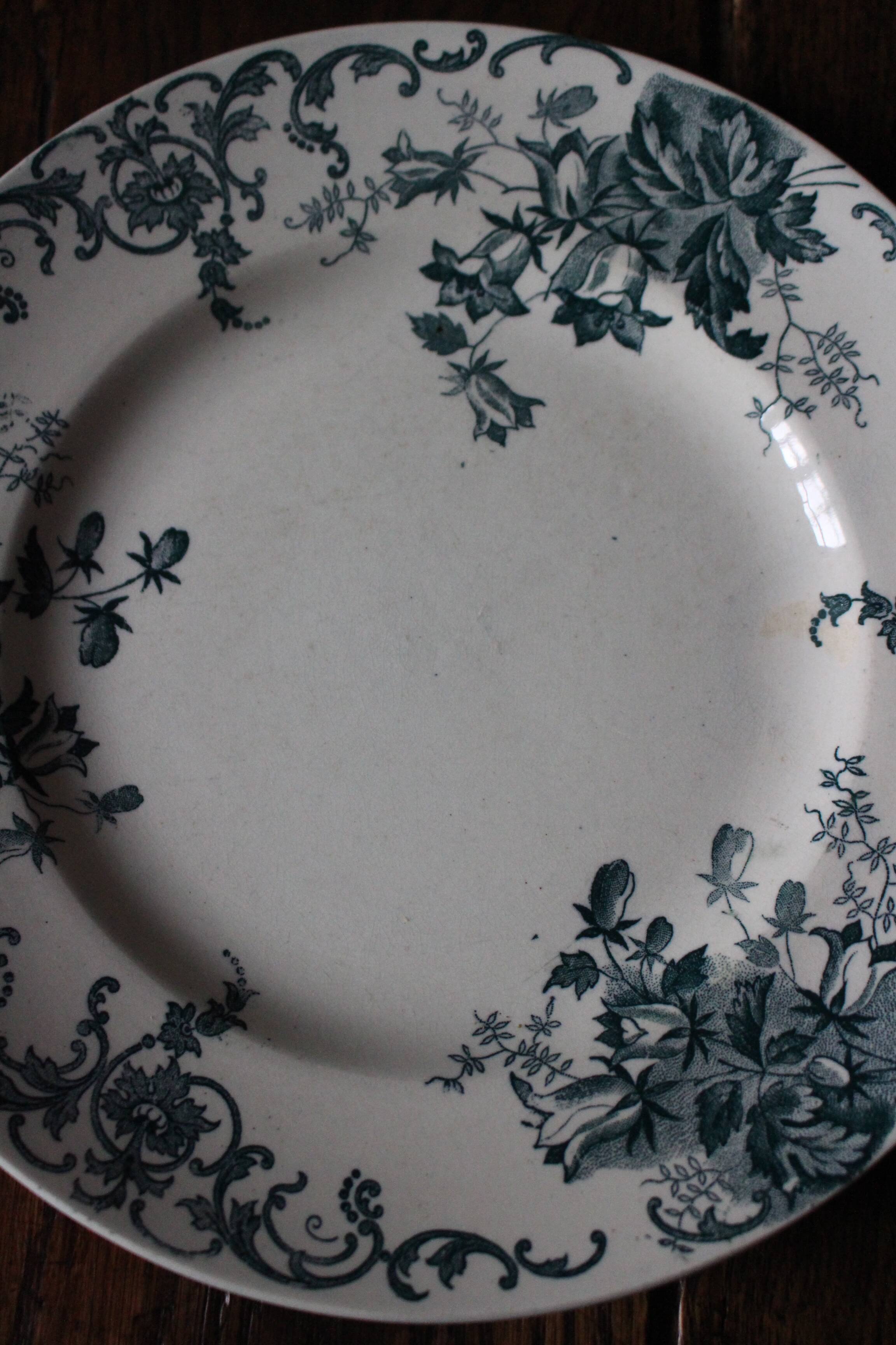 A set of 4 flat plates Terre de fer mismatched blue