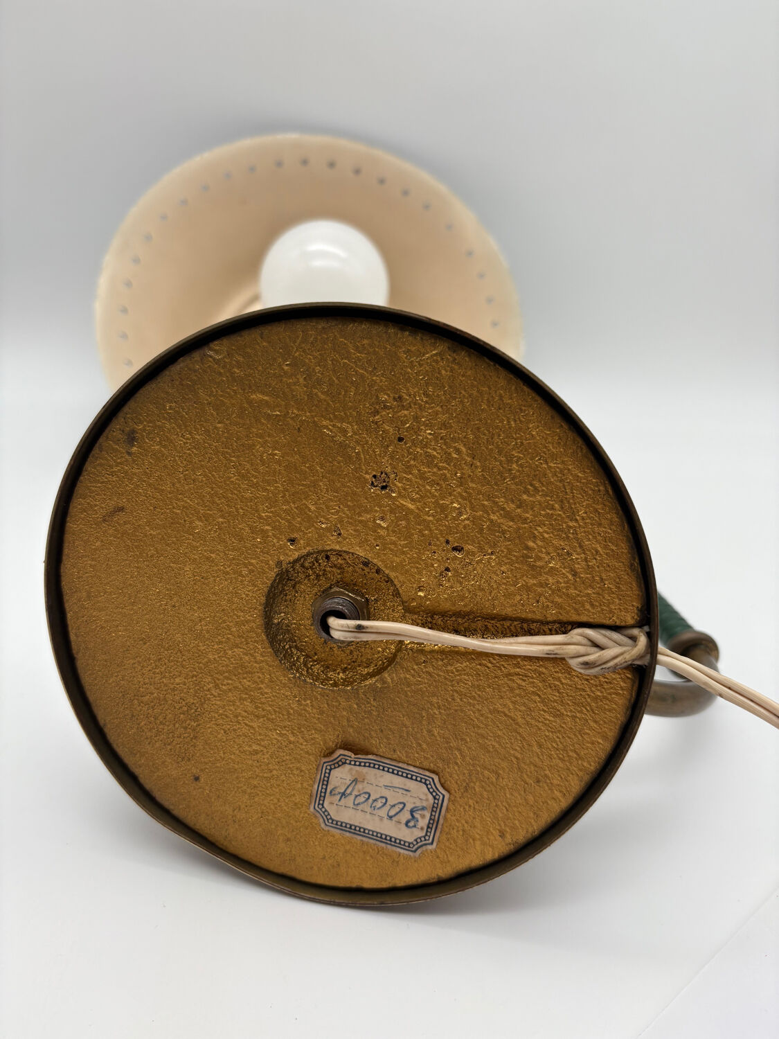 1960s cocotte desk lamp, green and brass, table lamp