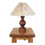Wooden table lamp with vintage floral pleated lampshade