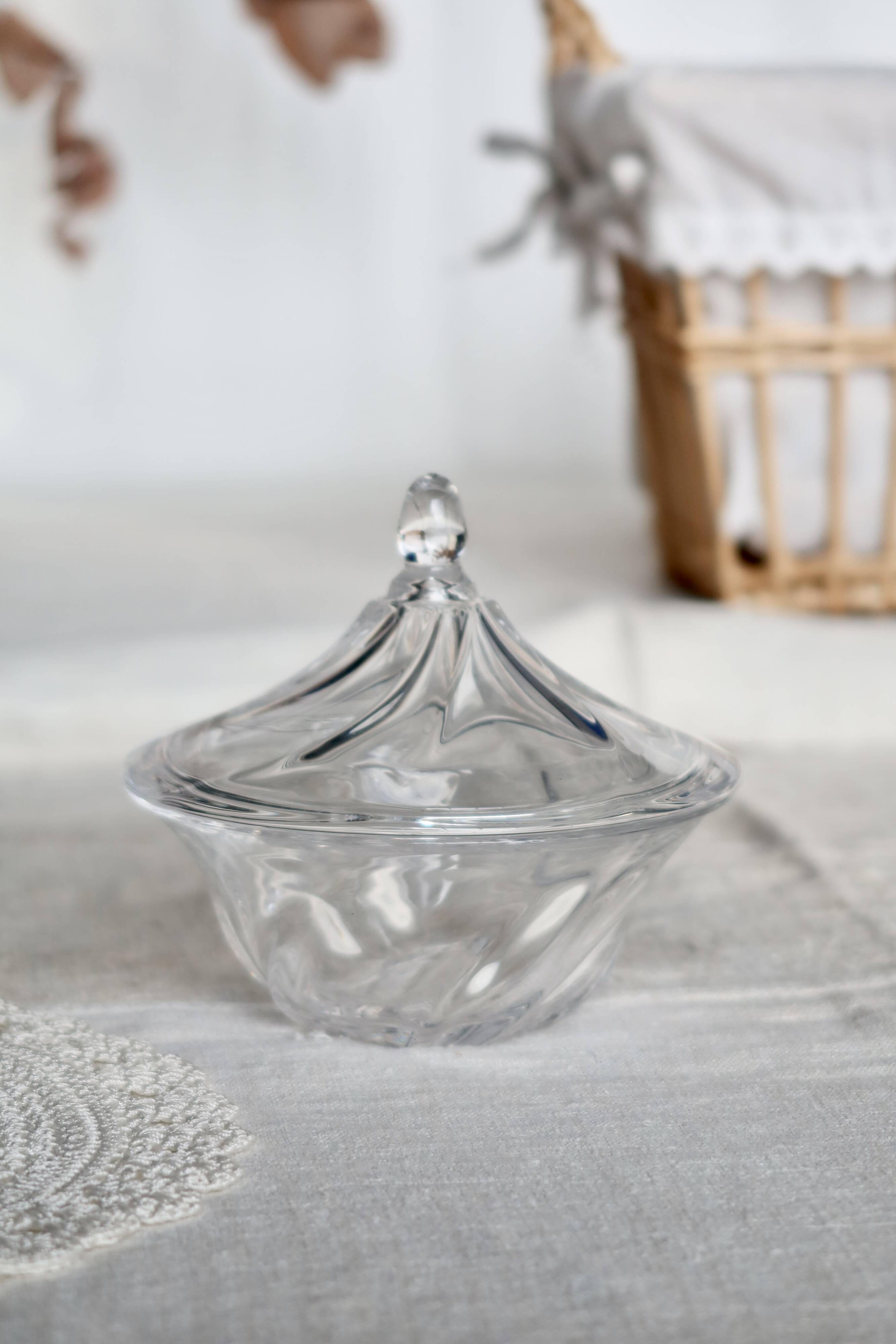 Vintage glass bonbonnière with a domed lid.