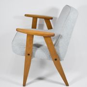 Vintage armchair model 366, fully renovated, designed by J. Chierowski, blue-grey fabric, teak wood