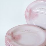 Set of 6 pink slip plates "Fish" model, Pornic earthenware "Mélusine", 1970