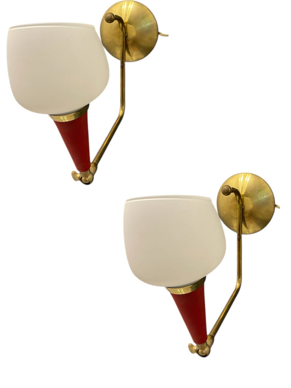 Vintage Brass & Red Adjustable Sconces – Set of 2 (1950s)