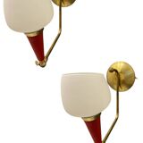 Vintage Brass & Red Adjustable Sconces – Set of 2 (1950s)