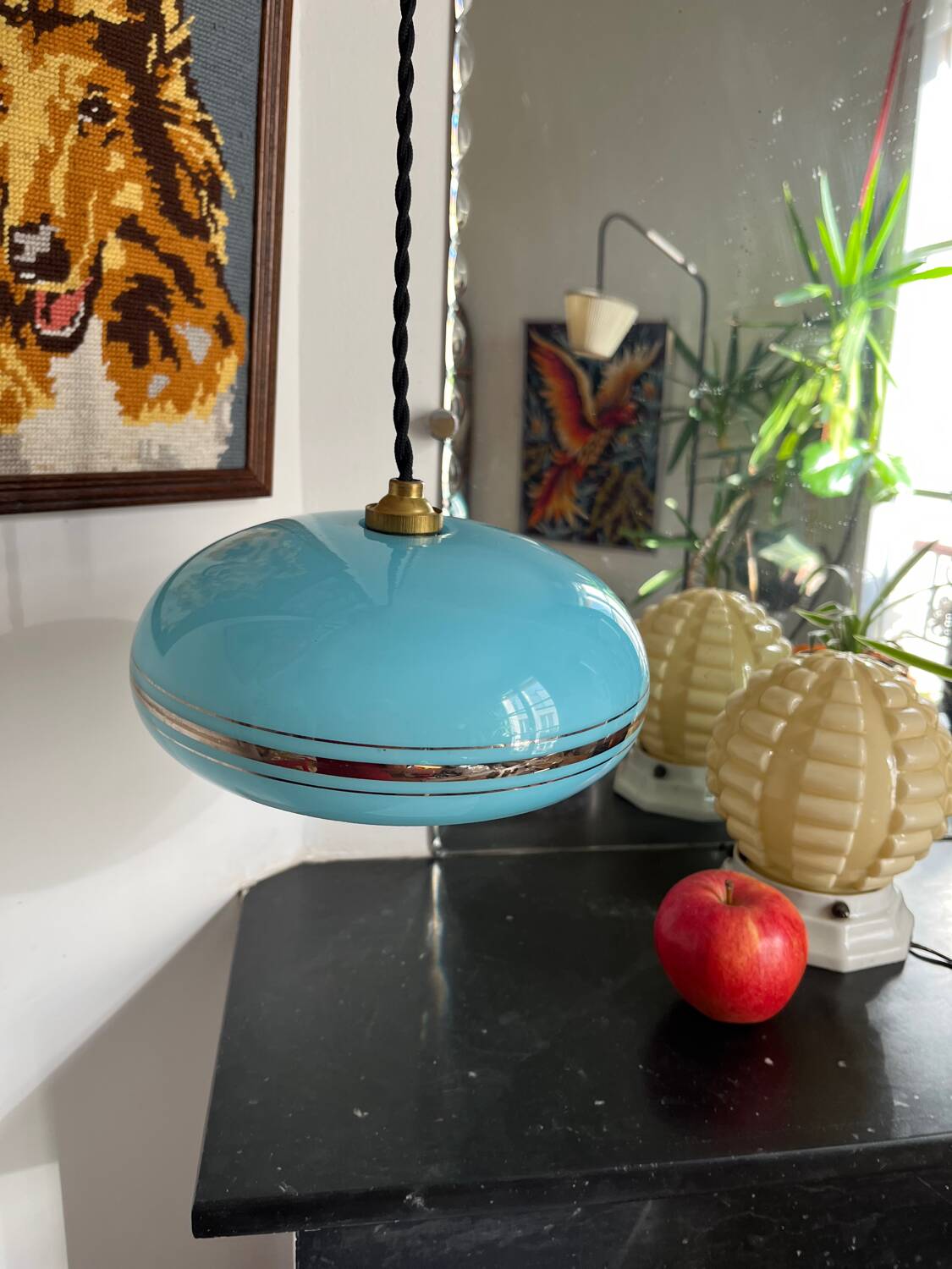 Blue opaline bowl with silver trim