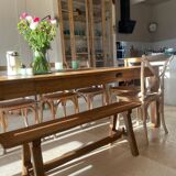 "A frame" bench in solid oak, patinated.