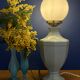 Vintage table lamp in blue ceramic and white opaline.