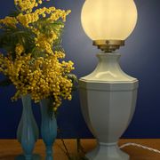 Vintage table lamp in blue ceramic and white opaline.