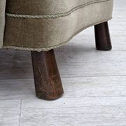 1960s, Danish armchair, green furniture velour, oak wood legs.